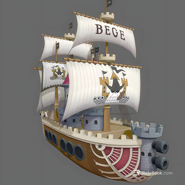 BEGE Decorative Sailing Ship Featuring White Sails Castle Structure And Cannons 3d model