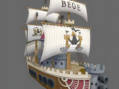 BEGE Decorative Sailing Ship Featuring White Sails Castle Structure And Cannons 3d model