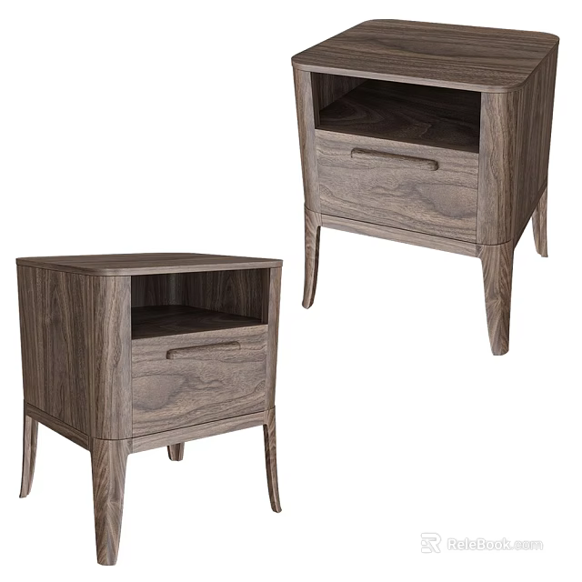 Modern Wooden Bedside Table With Drawer And Slim Legs For Bedroom Decor 3d model 