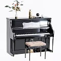 Musical Instruments and Art Supplies Including Various Pianos with Stools Sheet Music and Decorative Vases