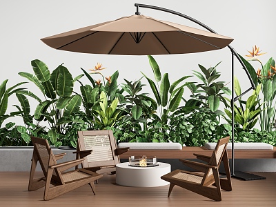 Outdoor Table and Chair Combination Rattan Outdoor Chair Leisure Chair Plant Combination Coffee Table Stove with Sunshade model