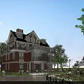 Spacious Detached Villa With Multiple Floors Red Brick Exterior Large Windows And Green Trees