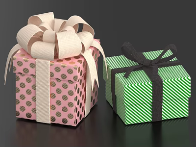 Cute Decorative Ornament Set With Pink Polka Dot And Green Striped Gift Boxes And Bowknots 3d model
