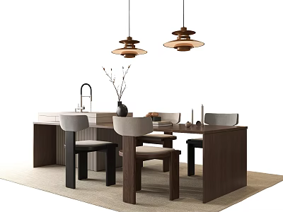 Middle Ancient Style Dining Table and Chair Island Table Dining Table and Chair 3d model