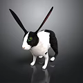 Cute Black And White Rabbit With Long Ears And Green Eyes