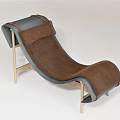Modern Curved Lounge Chair With Wooden Frame And Brown Gray Fabric