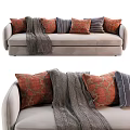 Multi Seater Sofa with Cozy Gray Knitted Blanket and Red Striped Patterned Pillows 3d model
