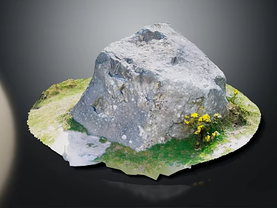 Natural Large Stone Structure Surrounded By Green Grass And Yellow Flowers 3d model
