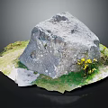 Natural Large Stone Structure Surrounded By Green Grass And Yellow Flowers