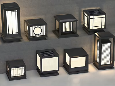 Modern Outdoor Lights With Various Black Metal Designs And Decorative Panels 3d model