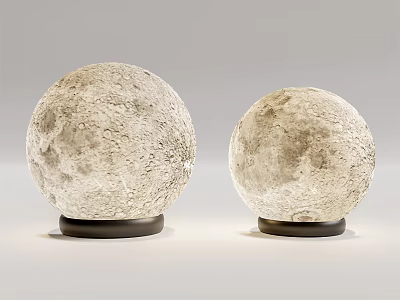 Two Round Table Lamps With Lunar Surface Texture And Modern Black Bases 3d model