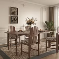 Classic Dining Room Interior Design With Wooden Table Chairs Artworks And Potted Plant