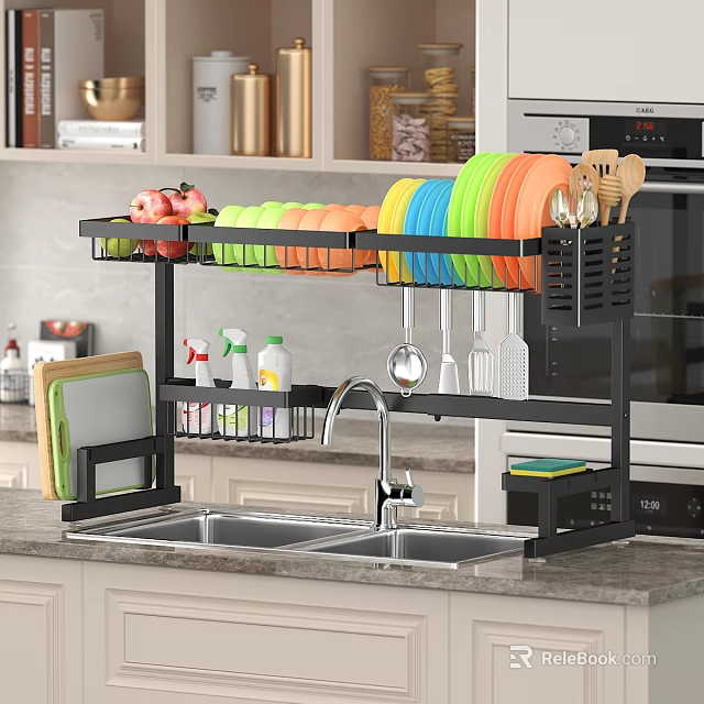 Black Bathroom Cabinet Rack With Multi Layer Storage For Toiletries And Towels In Modern Bathroom 3d model 