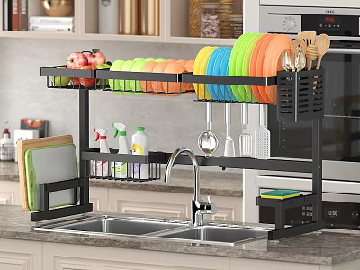 Black Bathroom Cabinet Rack With Multi Layer Storage For Toiletries And Towels In Modern Bathroom 3d model