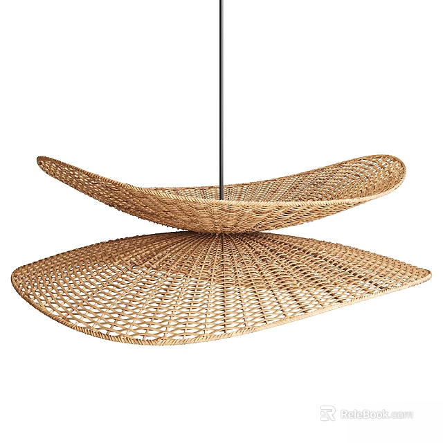 Rattan Double Layer Fan Shape Pendant Light Modern Home Decor Ceiling Lamp 3d model