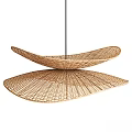 Rattan Double Layer Fan Shape Pendant Light Modern Home Decor Ceiling Lamp 3d model