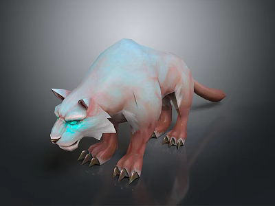 Game Fantasy Creature Character With Pale Blue Pink Fur Glowing Blue Eyes And Sharp Claws 3d model