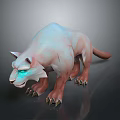 Game Fantasy Creature Character With Pale Blue Pink Fur Glowing Blue Eyes And Sharp Claws