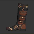 Stylish Tall Black Brown Boots With Multiple Pockets And Decorative Buckles