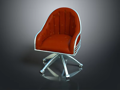 Red Padded Office Chair With Chrome Armrests And Swivel Metal Wheel Base 3d model