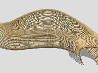 Modern Woven Outdoor Chair With Curved Wave Shaped Design And Natural Tone 3d model
