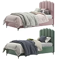 Cozy Single Bed Design With Pink And Green Headboard Patterned Quilt And Pillows