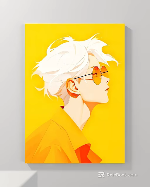 Side Profile Character Portrait Illustration With White Short Hair Orange Glasses Orange Shirt And Yellow Background 3d model 