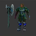 Mythical Armored Warrior In Blue Silver Armor With Giant Battle Axe And Blue Accents