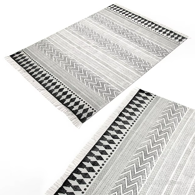 Modern Square Rugs Featuring Geometric Chevron Diamond Patterns And Fringe Edges 3d model