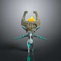 3D Fantasy Character With Stone Headdress Flaming Top And Blue Glowing Body