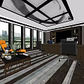 Modern Office Interior Design With Large Windows City View Sofa Wooden Desk And Ergonomic Chair