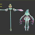 Fantasy Game Movie Female Character With Long Pink Hair White Pink Outfit Heart Decor Staff