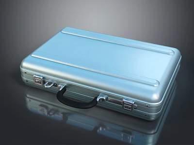 Shiny Silver Metallic Briefcase With Black Handle And Secure Latches 3d model