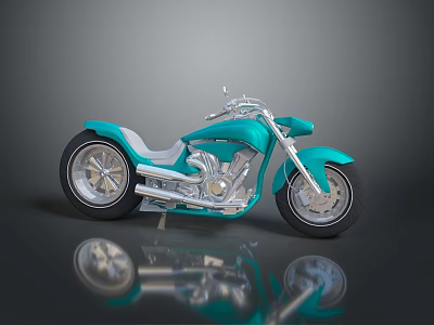 Turquoise Cruiser Motorcycle With Silver Engine Chrome Details And Reflective Surface 3d model