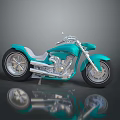 Turquoise Cruiser Motorcycle With Silver Engine Chrome Details And Reflective Surface