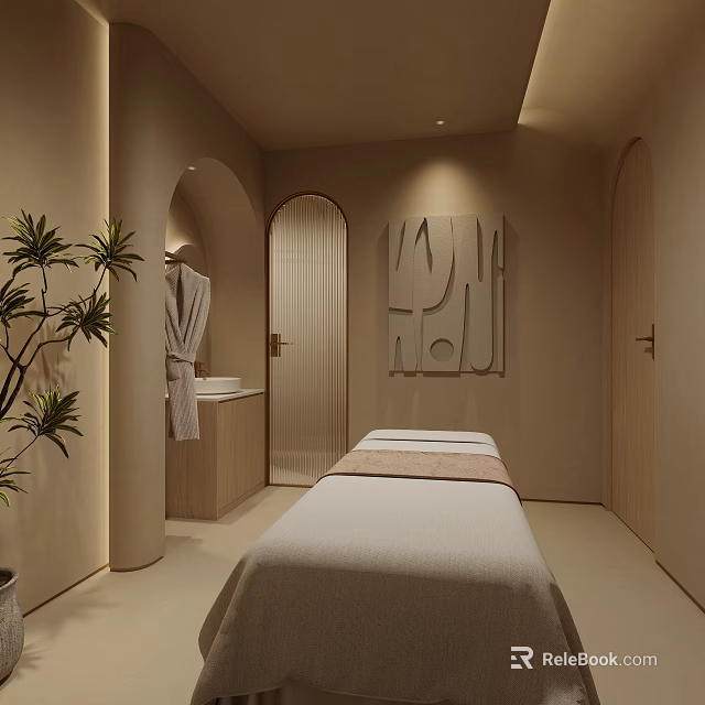 Cozy SPA Room With Massage Bed And Natural Decor 3d model