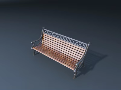 Outdoor Bench With Wooden Slats And Decorative Metal Backrest Frame 3d model