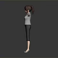 3D Child Model Standing With Arms Outstretched In Gray Jacket And Blue Shoes