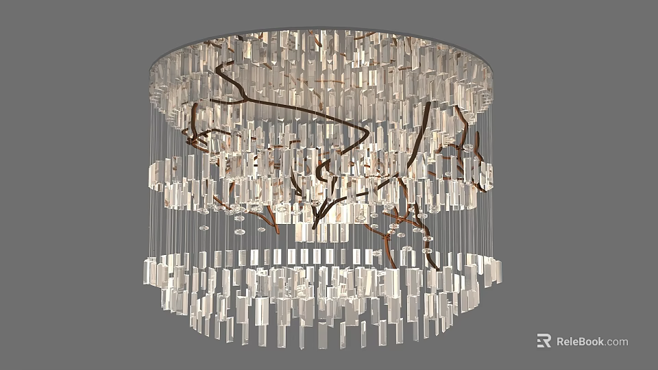 Elegant Modern Crystal Chandelier With Transparent Rectangular Elements And Branch Design 3d model 