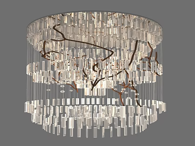 Elegant Modern Crystal Chandelier With Transparent Rectangular Elements And Branch Design 3d model