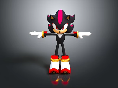 Shadow the Hedgehog Character with Black Red Stripes White Gloves Red Shoes and Outstretched Arms 3d model