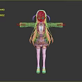 Game Movie Character With Pink Blue Twin Tails Purple Coat Pink Plaid Skirt White Stockings