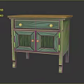 Stylish Green Cabinet With Gold Knobs Orange Top And Two Doors