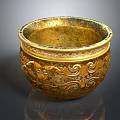 Elegant Golden Bowl With Intricate Carved Floral Patterns For Home Decor