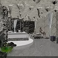 Serene SPA Sauna Interior With Stone Walls White Dried Trees And Round Sofa
