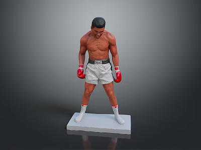 Game Movie Character Boxer Shirtless With Red Boxing Gloves White Shorts Standing On White Pedestal 3d model