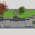 Karesansui Zen Garden Design With Red Maple Tree Green Grass Stones And Stone Pathway