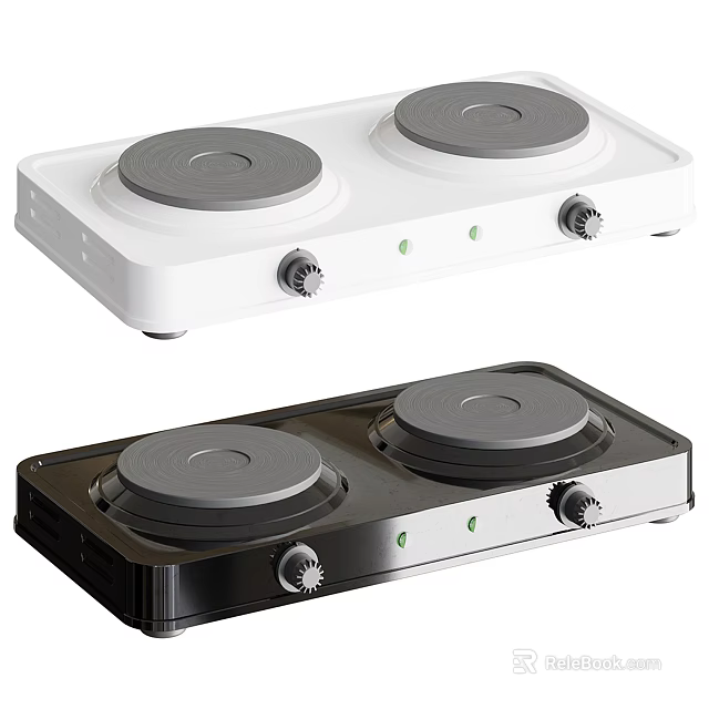 Kitchen Cabinets Complemented By Dual Electric Cooktops In White And Black 3d model 