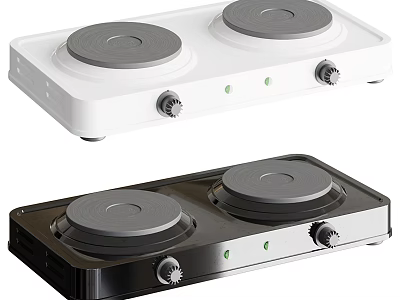 Kitchen Cabinets Complemented By Dual Electric Cooktops In White And Black 3d model