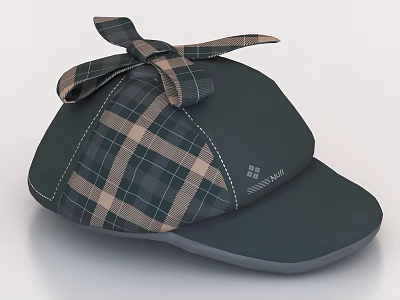 Dark Green Hat With Plaid Pattern Bow Knot And Stitching Detail By Anna 3d model